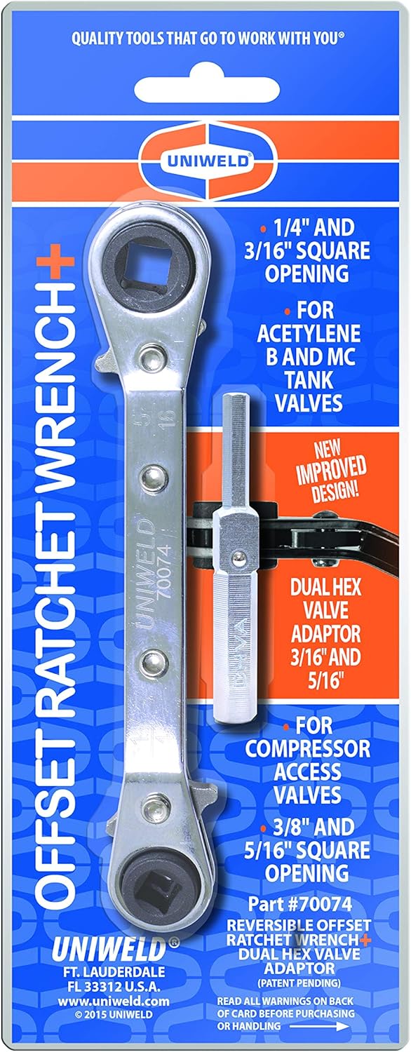 Uniweld 70074 Offset Ratchet (3/16,1/4,5/16,3/8) with DHVA Dual Hex Wrench Adapter