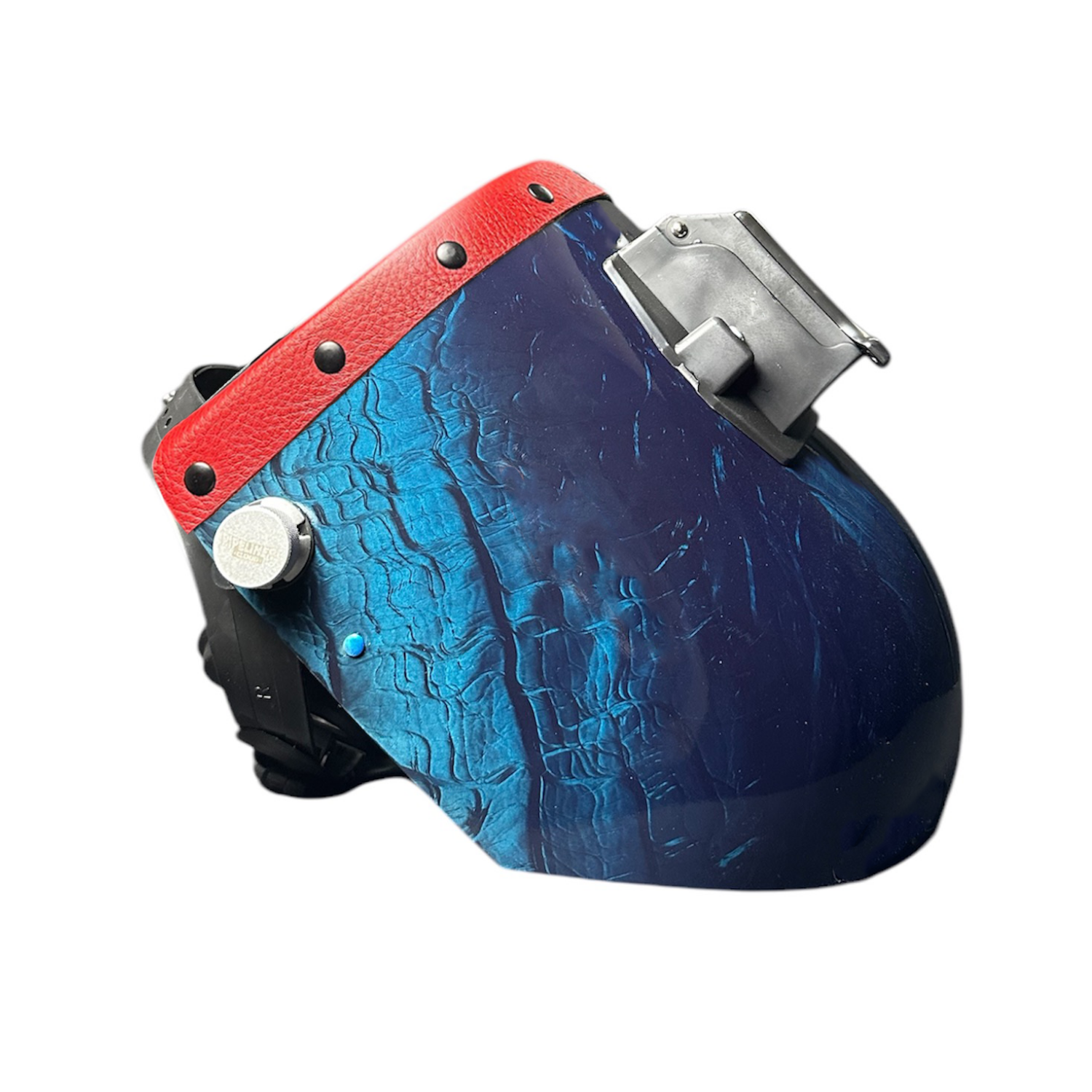 Candy Blue Cornsilk Carbon Fiber Leather  Chopped Top Welding Hood